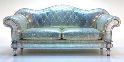 A Sparkling Celestial Two-Seater Sofa with Exquisite Button Tufting and Elegant Crystal Accents