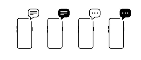 Smartphone chat icon set. Texting on phone concept. Mobile message bubble symbol for communication