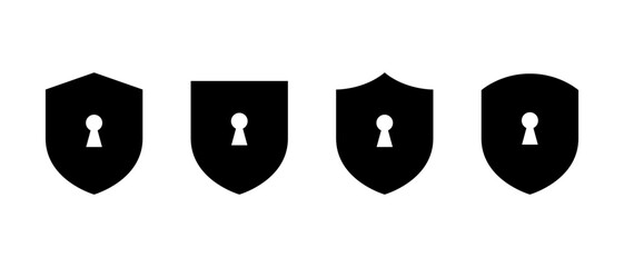 Shield security icon set. Lock keyhole symbol in privacy protection badge