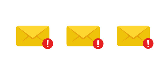 Email alert icon set. Important message envelope with warning sign. Important mail symbol