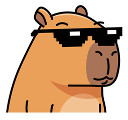 Cool capybara character wearing pixelated sunglasses. Funny meme illustration symbolizing a chill attitude and confidence. Perfect as a sticker, avatar, or for social media