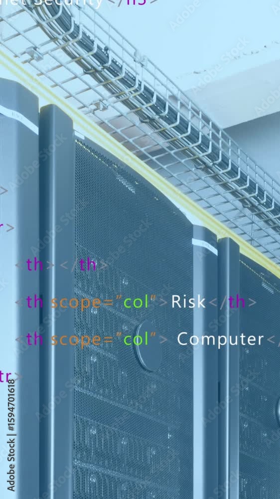 Poster animated data processing and server rows shown on a transparent background.