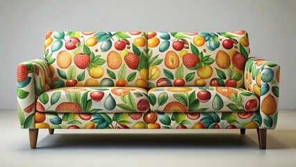 A Delightful Two-Seater Sofa with a Vibrant Fruit-Themed Upholstery, Perfect for Adding a Touch of Whimsical Elegance to Any Living Space