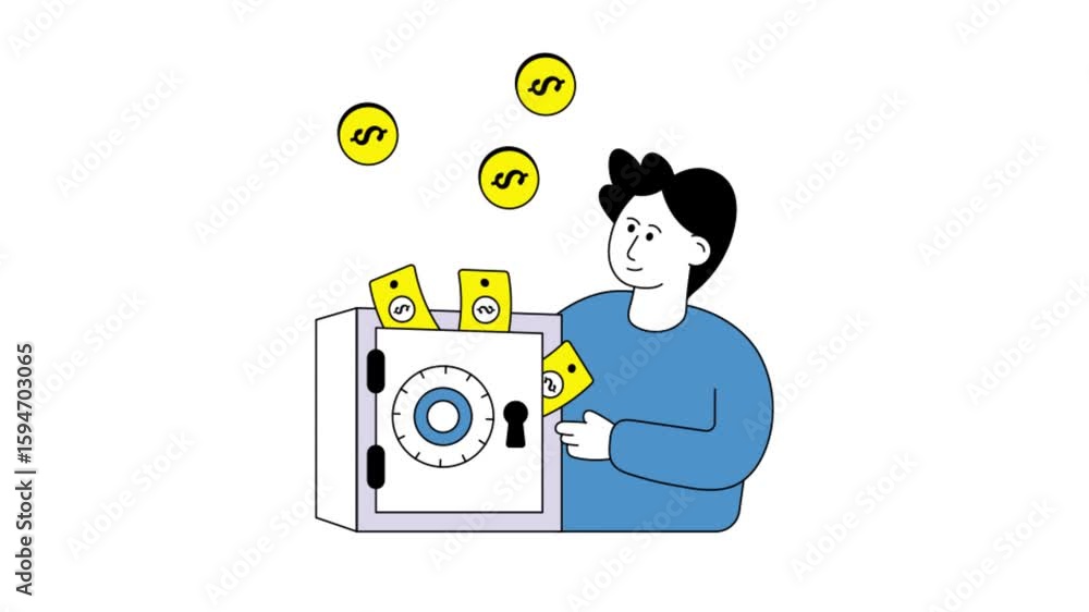 Poster puting coin in safe animation mp4 file