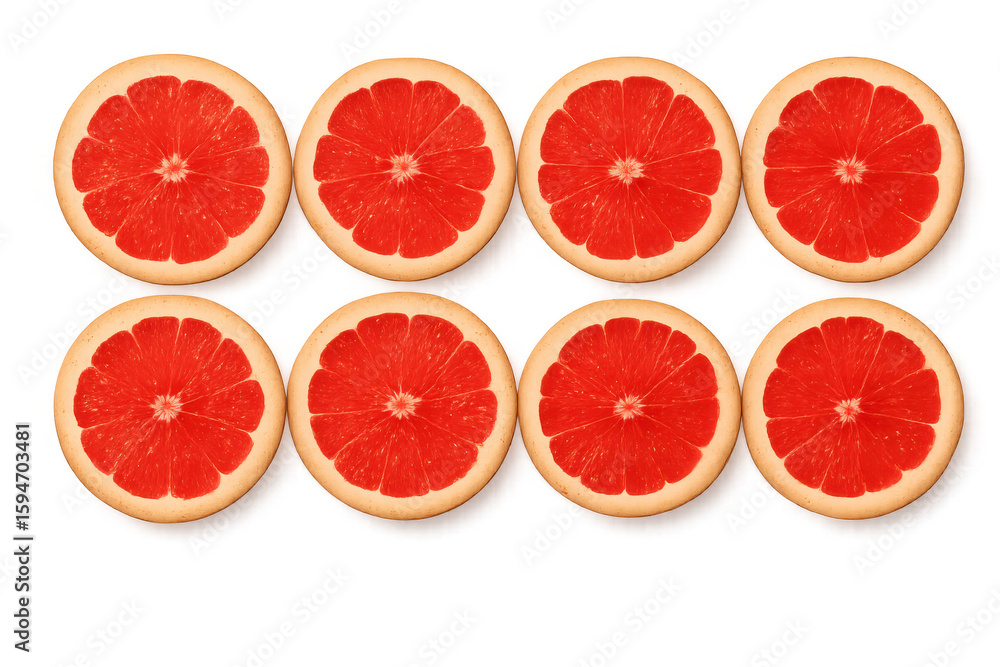 Poster eight grapefruit slices forming a regular pattern, isolated on a transparent background, perfect for