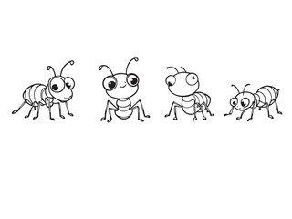 Simple ant drawing set in black and white