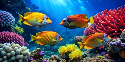 Obraz premium Vibrant Reef Inhabitants A Symphony of Colorful Fish and Coral in a Pristine Underwater Paradise
