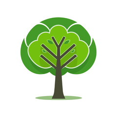 Flat green tree icon in pictogram style with simple outline, eco theme