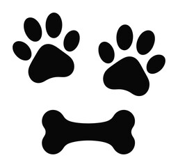 Black Dog Paw Prints and Bone Silhouette Icon Vector Design for Pet Lovers