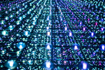 Colorful lamp strip, decorative lamp, Modern art exhibition with illuminated balls