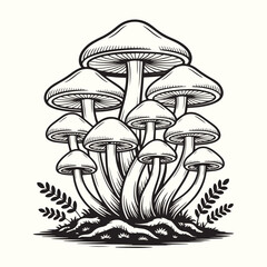 Stylized Mushroom Tattoo Design – Retro Botanical Fungi Print