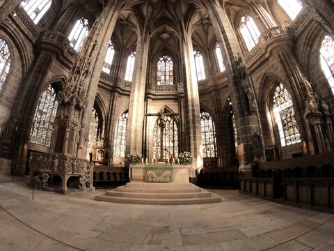 Nuremberg, Germany 10.17.2019: Interior of Saint Lorenz cathedral in N&uuml;rnberg