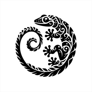Vector art of ornate gecko in a circle
