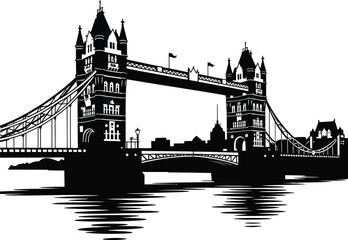 Obraz premium City skyline bridge silhouette design