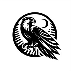 Fototapeta premium Vector art of eagle in a circle with moon