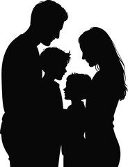 Happy family embracing together silhouette