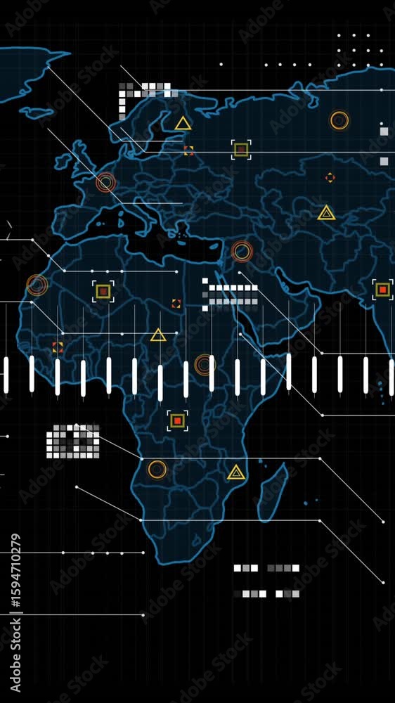 Poster animation of data processing over world map