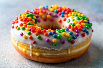 A colorful donut with rainbow sprinkles on top