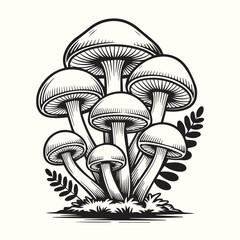Stylized Mushroom Tattoo Design – Retro Botanical Fungi Print