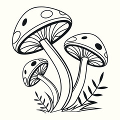 Stylized Mushroom Tattoo Design – Retro Botanical Fungi Print