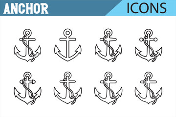 Maritime Anchor Icons for Navigation and Transport Design