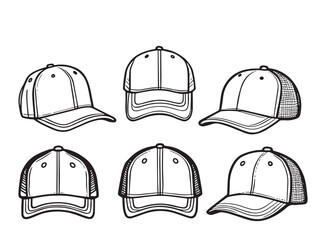 Hand drawn baseball cap black and white art