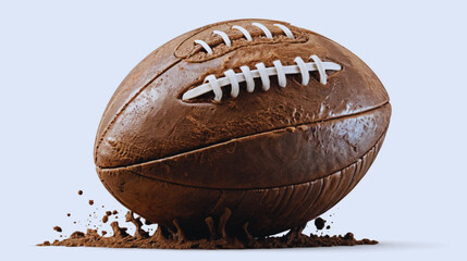 Muddy Rugby Ball Isolated on Transparent Background – Rugged Sports Equipment Detail Symbolizing Intensity, Power, and Contact Sport Action.