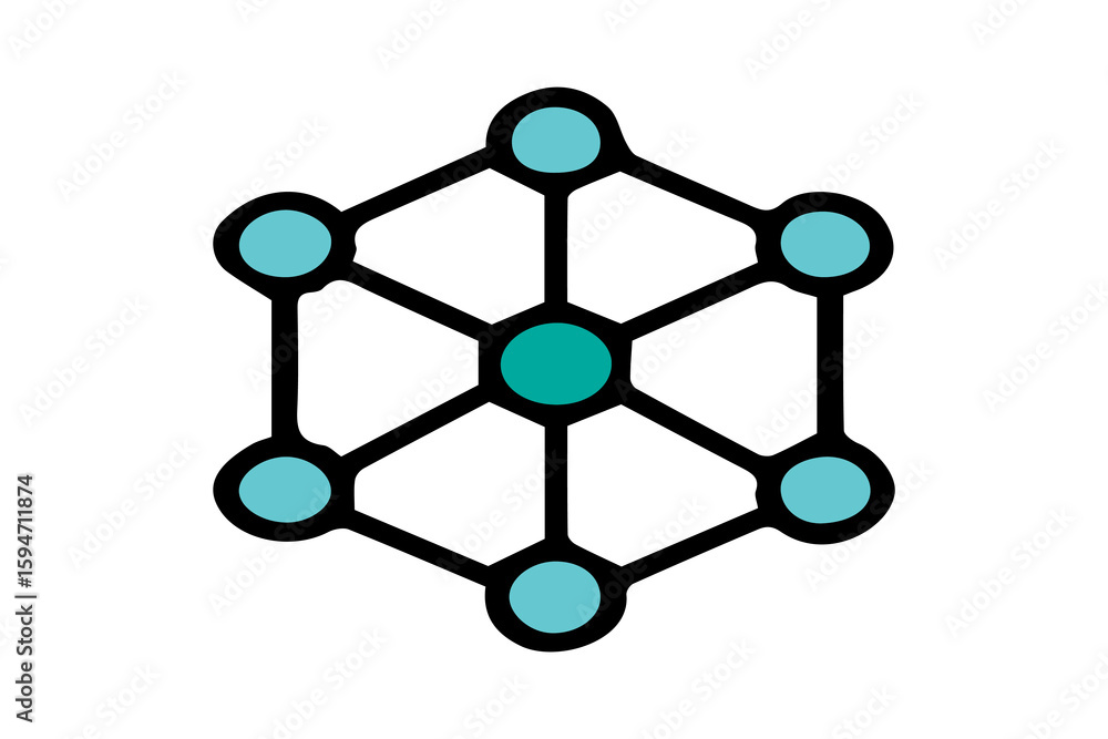 Poster the image features a stylized geometric structure against a white background. it consists of six lig