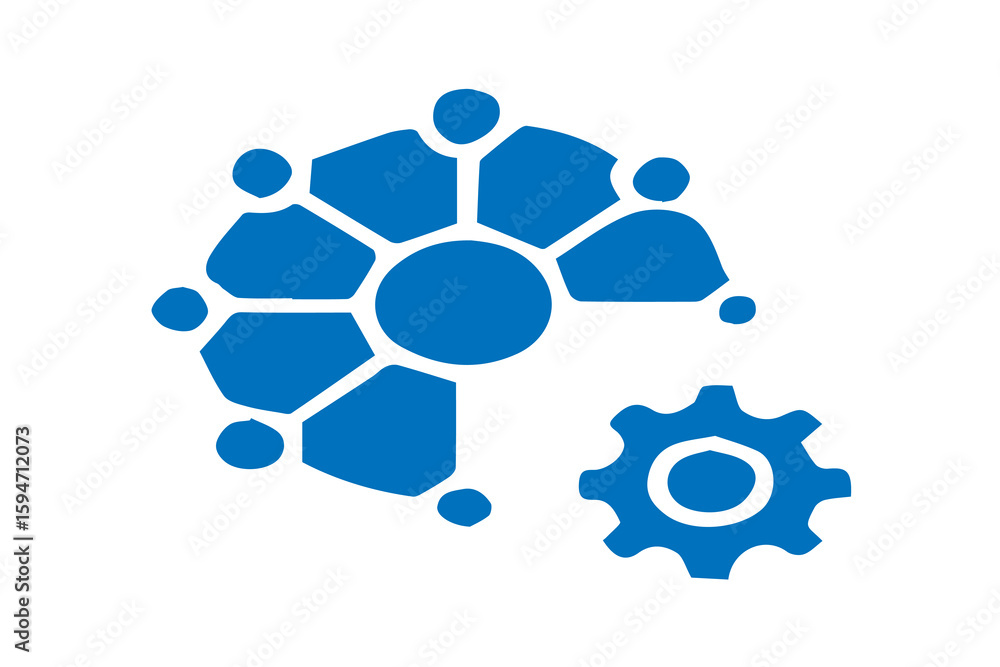 Poster the image is a bold blue icon set against a white background, composed of two distinct elements rela