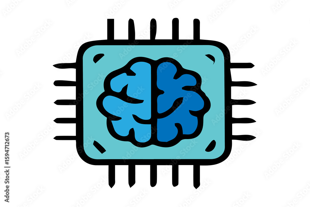Poster the chip is outlined in black and filled with a light blue color, while the brain inside is split in
