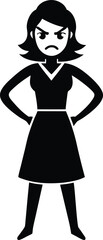 Angry Woman Standing Pose silhouette vector art illustration