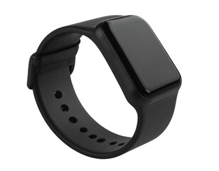 Minimalist unisex wristband in matte black silicone, isolated on a transparent background