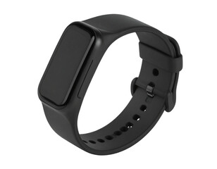 Minimalist unisex wristband in matte black silicone, isolated on a transparent background