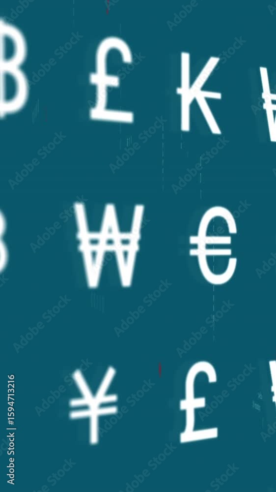 Poster animation of currency and financial data processing over blue background