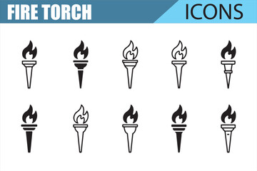 Icon Set Representing Flames and Torches for Web and App Design