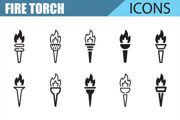 Collection of Fire Torch Icons for Web and UI Design (Black and White)