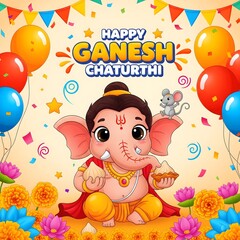 Fototapeta premium Happy ganesh chaturthi celebration with lord ganesha and balloons
