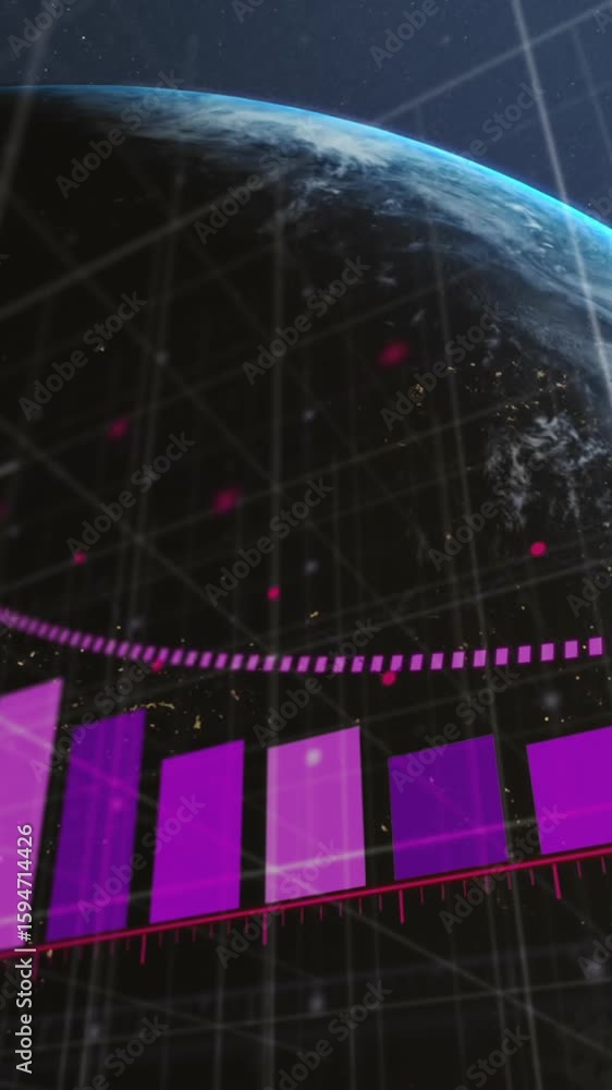 Poster animation of statistics and data processing over globe