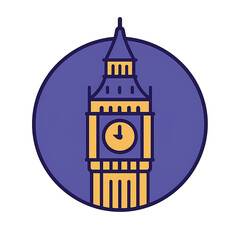 Vector illustration of Big Ben clock tower in London, shown in a clean, colorful circular icon with simple architectural lines.
