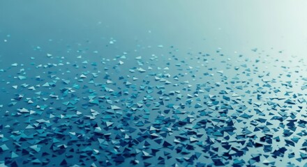 Small blue triangles scatter across a blurred background