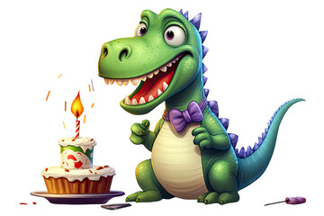 Un petit dinosaure mignon et coloré qui fête son anniversaire sur fond transparent PNG