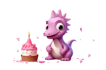 Un petit dinosaure mignon et coloré qui fête son anniversaire sur fond transparent PNG