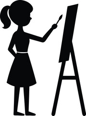 Girl Painting with Creativity silhouette vector art illustration