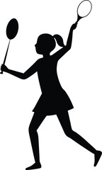 Girl Playing Badminton silhouette vector art illustration