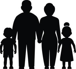 Grandparents with Grandchildren silhouette vector art illustration