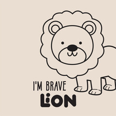 im brave lion animal outline hand drawn graphic illustration vector cartoon