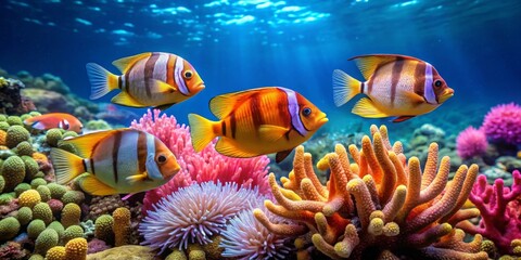 Vibrant Reef Fish Swimming Amongst Coral and Anemones in a Sunlit Underwater Paradise