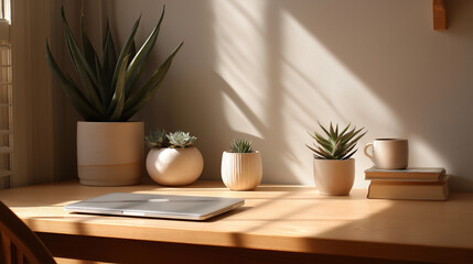 Serene Workspace: Sunlight & Succulents