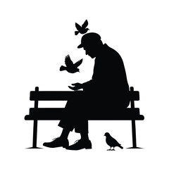 Black silhouette of an elderly person sitting on a chair relaxing gracefully