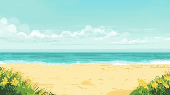 A view of the beach and the sea. 4K animated video